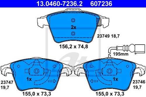 ATE 13.0460-7236.2 1045 11 колодки дисковые п. VW T5/Multivan 2.0/3.2/1.9TDi/2.5TDi 03>