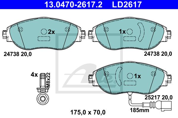 ATE 13.0470-2617.2 Колодки дисковые передние! сeramic Audi A3/Q3 12>, VW Golf VII/Passat B8 12>