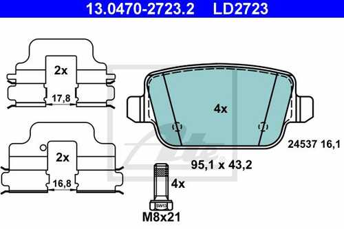 ATE 13.0470-2723.2 Колодки дисковые задние! ceramic Ford Focus/Galaxy/S-Max 1.6-2.5/1.6TDCi-2.2TDCi 06>