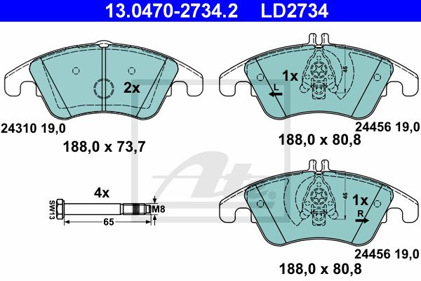 ATE 13.0470-2734.2 Колодки дисковые передние! ceramic MB W204/S204/C204/W212/S212/A207 2.0-3.5/CDi 07>