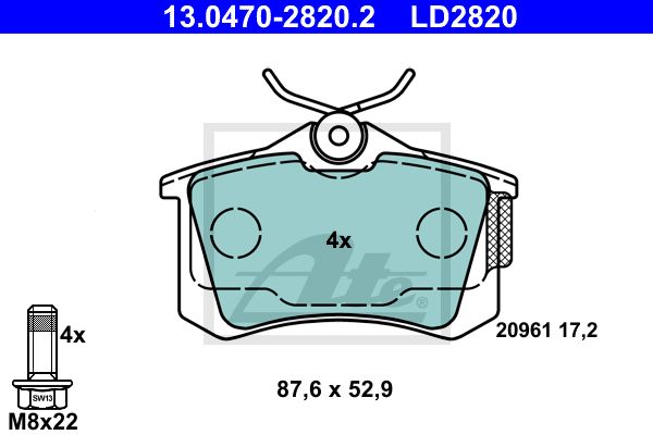 ATE 13.0470-2820.2 Колодки дисковые задние! ceramic Audi A2-A8, Seat Cordoba, VW Golf/Bora/Passat 93>