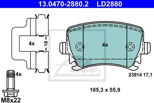 ATE 13.04702880.2 13.0470-2880.2 GDB1622=1031 00 колодки дисковые з. VW Golf/Passat 1.4/1.6/1.9TDi/2.0TDi 03>