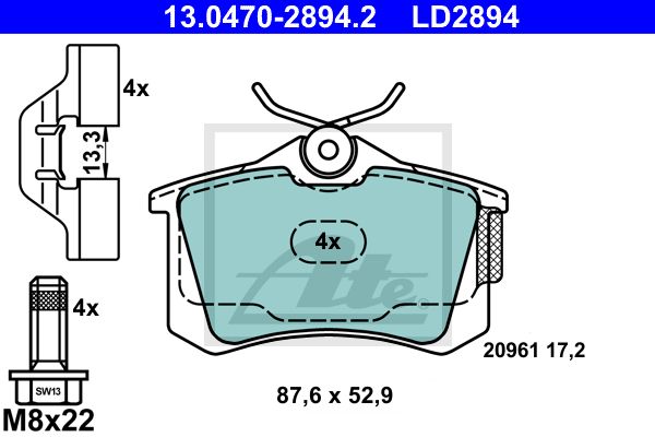 ATE 13.0470-2894.2 Колодки дисковые задние! Ceramic Audi A3, VW Golf 1.4FSi/1.6FSi/1.9TDi/2.0TDi 03>