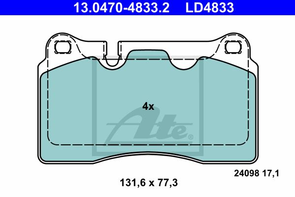 ATE 13.0470-4833.2 Колодки дисковые передние! VW Touareg, Land RoverRange Rover 3.2-4.2i/3.0TDi V6 05>