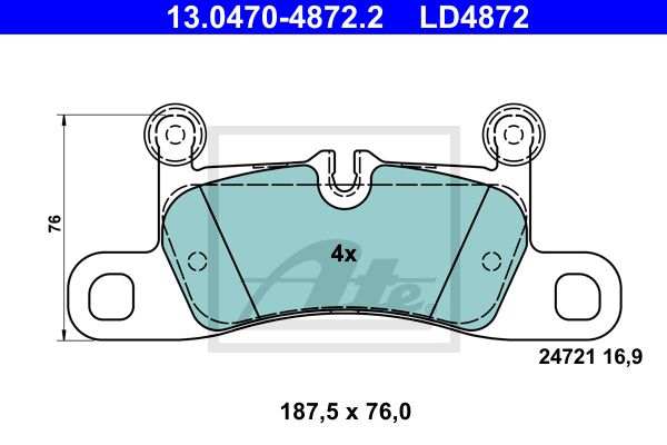 ATE 13.0470-4872.2 Колодки дисковые задние! Porshce Cayenne 3.0-4.8 10>