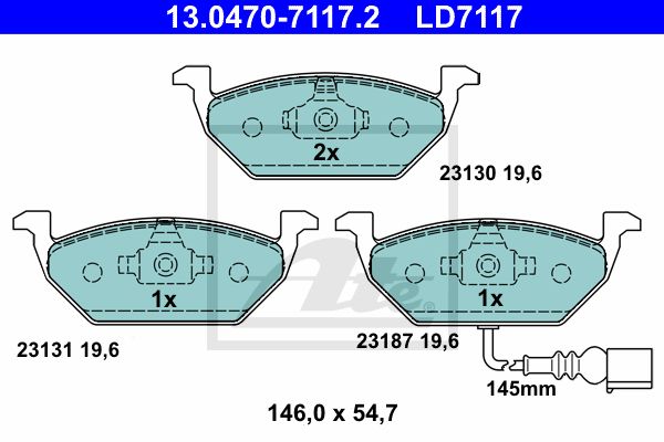 ATE 13.0470-7117.2 Колодки дисковые передние! Ceramic VW Golf, Skoda Octavia 1.4-1.9SDi 96>