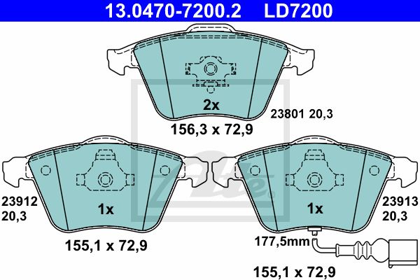 ATE 13.0470-7200.2 Колодки дисковые п.! Ceramic Audi A3 Sportback 1.8/3.2i V6/2.0TDi 03>