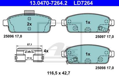 ATE 13.0470-7264.2 Колодки дисковые задние с антискрип. пл-миopel Astra, Chevrolet Cruze 1.4-2.0 09>