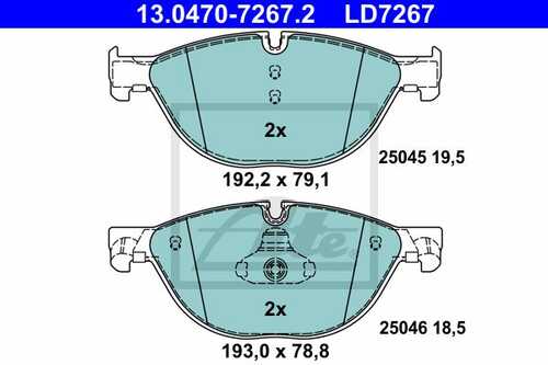 ATE 13.0470-7267.2 Колодки дисковые передние! BMW F01-F04/F07/F10-F13 3.0i-5.0i/2.5D-5.0D 08>