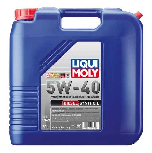 LIQUIMOLY 1342 LiquiMoly 5W40 Diesel Synthoil (20L) масло мотор.! синapi CF,ACEA B4-04: MB 229.3,BMW LL-98,VW505.00