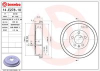 BREMBO 14.E278.10 Барабан тормозной! Skoda Rapid 13>, VW Polo 10>