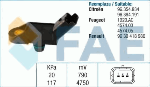 FAE 15011 Датчик давления воздуха! Citroen C4-C8/Xsara, Peugeot 206/307/406/407/607/807 1.8-3.0 00>