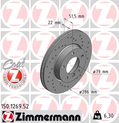 ZIMMERMANN 150126952 Диск тормозной передний! Sport BMW E36/E46 1.8-2.5D M42-M52 91>