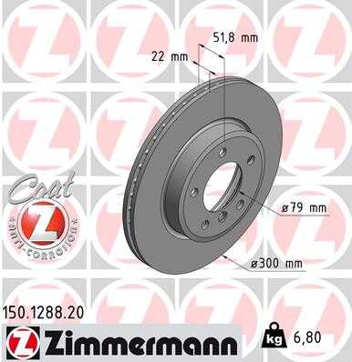 ZIMMERMANN 150.1288.20 Диск тормозной передний! BMW E46 3 2.5-2.0D M42/M47/M52/M54 98>