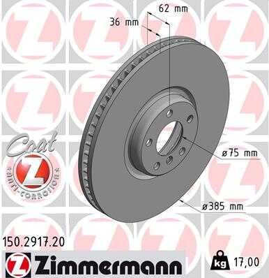 ZIMMERMANN 150.2917.20 Диск тормозной задний! с покрытием BMW X5 3.0sd/4.8i /X6 3.5i/3.5d 07>