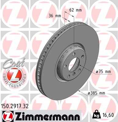 ZIMMERMANN 150.2917.32 Диск тормозной задний! с покрытием BMW X5 3.0sd/4.8i /X6 3.5i/3.5d 07>