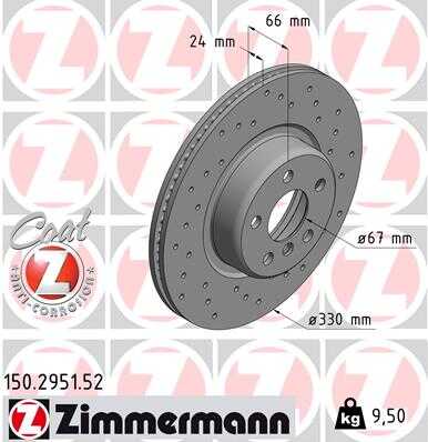 ZIMMERMANN 150295152 Диск тормозной Sport перед. 330x24/66-5x112 BMW F01/F07/F10/F11 2.0-3.0i/D 10>