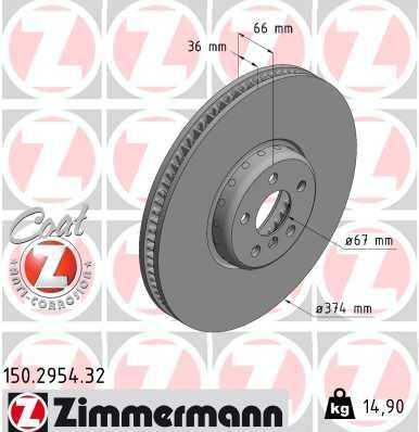 ZIMMERMANN 150295432 Диск тормозной FF перед. лев. 374x36/66-5x112 BMW 3 M 340 i xDrive 19>, 5 530 d Mild-Hybrid 20>, 54