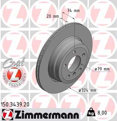 ZIMMERMANN 150343920 Диск тормозной задн. 324x20/74-5x120 BMW 7 730 i, Li 05>08