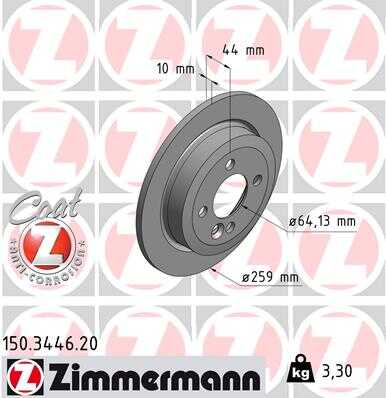 ZIMMERMANN 150.3446.20 Диск тормозной задний! с покрытием MINI Cooper/Cooper S/One 1.4-1.6i/1.6D 07>