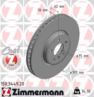 ZIMMERMANN 150.3449.20 Диск тормозной! BMW X5 M 50 d/xDrive 50 i 10-18