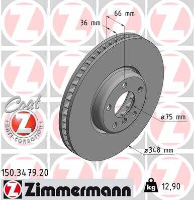 ZIMMERMANN 150347920 Диск тормозной передний! правый BMW F01/F07/F10/F11 2.0-3.0i/D 10>