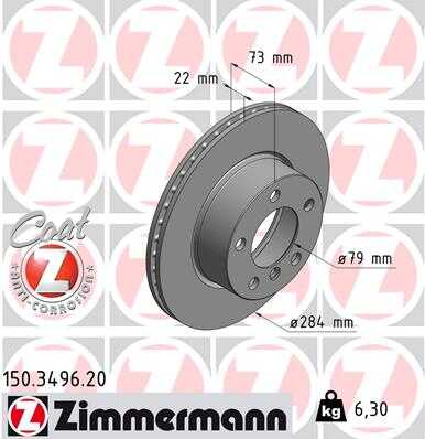 ZIMMERMANN 150349620 диск тормозной перед. 284x22/73-5x120 BMW 1 114d/i/116 08>