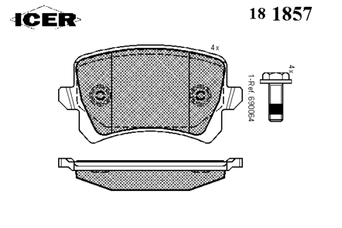 ICER 181857 Колодки дисковые задние! VW Tiguan 1.4TFSi/2.0TDi/2.0TFSi 07>