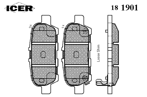 ICER 181901 Колодки дисковые задние! Nissan Maxima 3.5 08>;Комплект тормозных колодок, дисковый тормоз