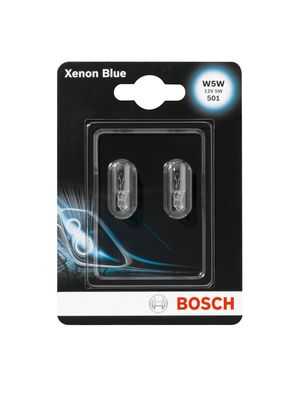 BOSCH 1987301033 Лампа! (W5W) 5W 12V W2.1X9.5D п. габарит, стекл. цоколь голубая, в блистере