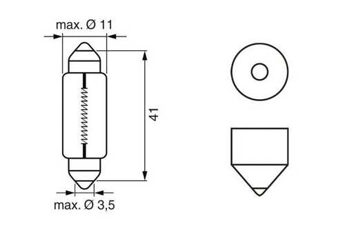 BOSCH 1987302210 Лампа! (C10W) 12V SV8.5-8 L=41 mm внутр. освещ., номерн. знака