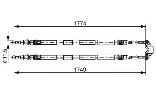 BOSCH 1987477163 Трос ручника задний! L=1774/1749 Opel Zafira 1.6/1.8/2.0/2.2/1.7CDTi/1.9CDTi 05>