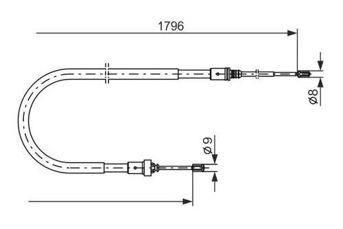 BOSCH 1 987 477 235 Трос ручника задний! L=1796/945 Peugeot 207 1.4-1.6 06-09