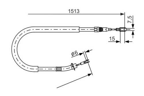 BOSCH 1 987 477 852 Трос ручника задний! L=1513 MB Sprinter 901-904, VW LT 28-46 95-06