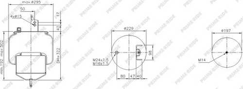 PRIMERIDE 1R11805 Пневмоп. со стак.! 1шп-шт. M16/M24 смещ.80+кроншт.4отв. d15 порш сталь 1шп. M14Volvo FM/FH9-16