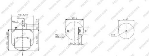 PRIMERIDE 1R11848 Пневмоп. со стак. 1шп-шт. M16/24 смещ. 80+кронш. 4отв. порш. сталь 1шп. M14 Volvo FM/FH9/12