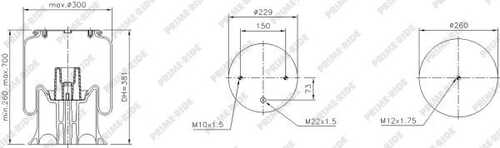 PRIMERIDE 1R12-749 Пневмоподушка со стаканом 2отв. M10 1отв-шт. M22 поршень пластик Schmitz, Weweler