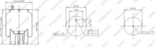 PRIMERIDE 1R12837 Пневмопод. со стаканом 2шт. M8 1отв.-шт. M12/22 смещ. 73 поршень пластик 1отв. M12 Schmitz