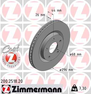 ZIMMERMANN 200.2518.20 Диск тормозной перед. 296x26/44-5x114 Nissan Qashqai 1.6/2.0DCi 08>