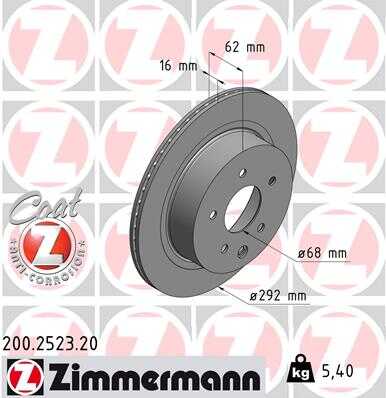 ZIMMERMANN 200.2523.20 Диск тормозной задн. 292x16/62-5x114 Nissan X-Trail 2.0/2.5/2.2DCi 01>