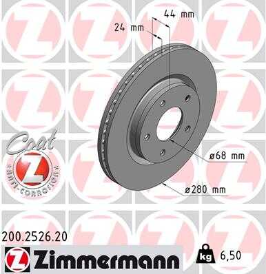 ZIMMERMANN 200252620 Диск тормозной передний! Nissan Juke 1.2-1.6i/DCi 10>