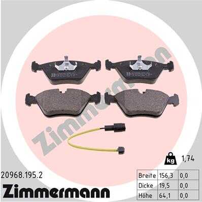 ZIMMERMANN 20968.195.2 Колодки дисковые перед. 156x64x20 BMW 3 M3 3.0 92>95, 93>95, 94>95, 3.2 95>98, 96>99, 5 518