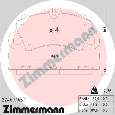 ZIMMERMANN 22469.165.1 Колодки торм. дисковые перед. 189x90x17 PORSCHE CAYENNE 2.9 S AWD 17>, 19>, 3.0, 19