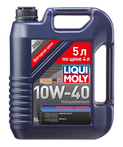 LIQUIMOLY 2288 LiquiMoly 10W40 Optimal Diesel (5L) масло мот.! полусинт.api CF,ACEA B3/B4,MB 229.1,VW 502 00/505 00;Масло моторное полусинтетика 10W-40 5 л