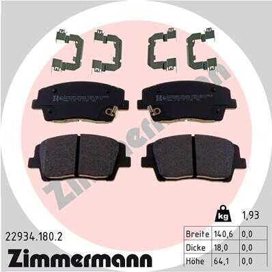 ZIMMERMANN 229341802 Колодки тормозные передние! Kia Optima, Hyundai Genesis/Veloster 2.0 10>