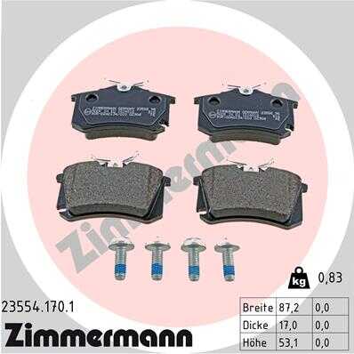 ZIMMERMANN 23554.170.1 Колодки дисковые задние! Audi A3-A8 94>, VW Golf III-IV/Passat 88>, Skoda 96>;Комплект тормозных колодок, дисковый тормоз