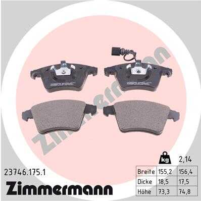 ZIMMERMANN 23746.175.1 Колодки дисковые передние! с антискр. пл. VW T5/Multivan 2.0i/3.2i/1.9TDi/2.5TDi 03>