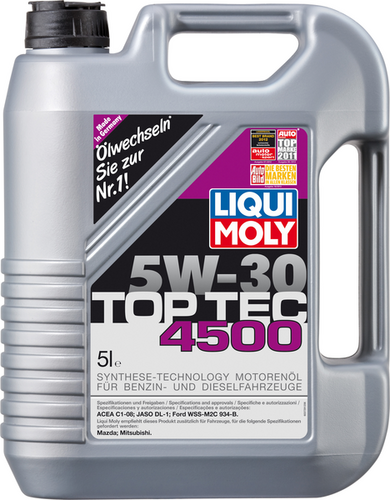 LIQUIMOLY 2378 LiquiMoly 5W30 Top Tec 4500 (5L) масло моторное синт. ACEA C1-08:Ford WSS-M2C 934-B, JASO DL-1