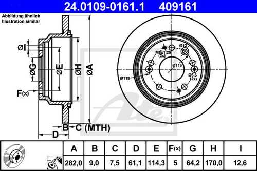 ATE 24.0109-0161.1 Диск тормозной задний! Fiat Ducato, Peugeot Boxer 2.2D-3.0HDi 06>