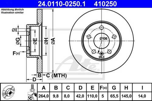 ATE 24.0110-0250.1 Диск тормозной задний! Opel Astra 1.6-2.2D 97>